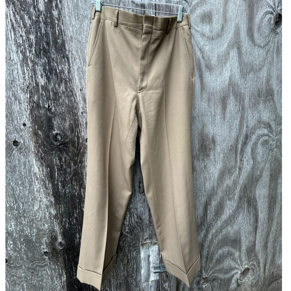 Vintage Christian Dior Monsieur Tan Pleated Cuffed Tailored Trousers USA Office